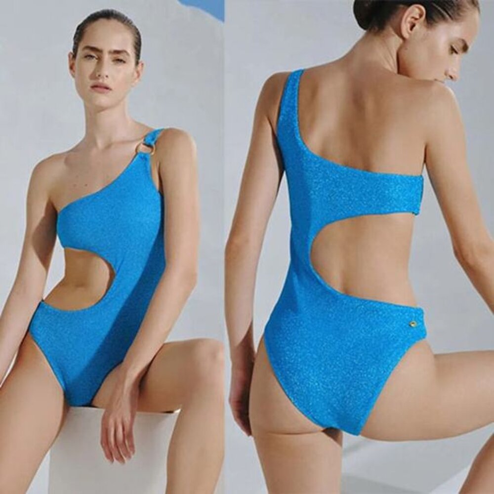 NWT Baobab Tamboril One Piece Side Cut-Out One Shoulder Swimsuit Juno Blue Sz: S